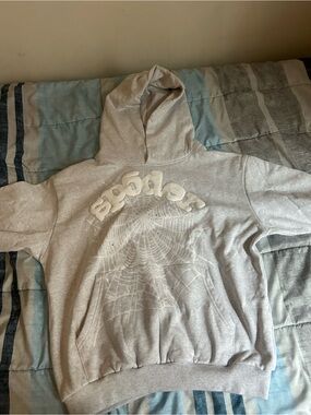 Light gray sp5der pull over.